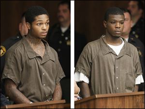 James Moore, 20, left, and Antwaine Jones, 20, right, were arraigned Wednesday in Toledo Municipal Court.