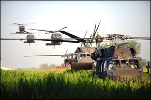 Seven U.S. troops and four Afghans were killed today when a Black Hawk helicopter, like these pictured at Fort Campbell, Ky., crashed in what the Taliban claimed was an insurgent attack.