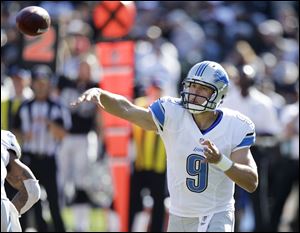 Lions quarterback Matthew Stafford has his hand in a cast after being injured in Saturday night's game.

