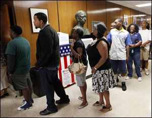 A steady stream of people poured through the doors of the UAW Local 12 hall on Ashland Avenue Friday for tickets to hear President Obama speak at Scott High School on Monday at 12:30 p.m.  Nearly 3,000  tickets were distributed.