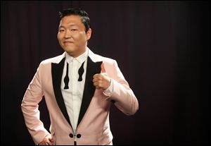 South Korean rapper PSY, born Jae-Sang Park, posing for a photo in New York. 