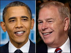 Former Ohio Gov. Ted Strickland, right, headed the platform-drafting committee for the President.