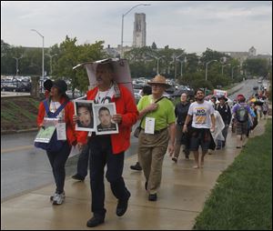 Caravan for Peace, a march against violence and drugs in Mexico, walks on the University of Toledo campus.