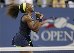 Two points from defeat, Serena Williams suddenly regained her composure and her strokes, coming back to win the last four games and beat top-ranked Victoria Azarenka 6-2, 2-6, 7-5 on Sunday night for her fourth championship at Flushing Meadows and 15th Grand Slam title overall.