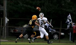 Chris Salaz, of the Lake Flyers, catches the ball for a touchdown during the first quarter of their game against the Northview Wildcats at Northview High School in Sylvania Township.