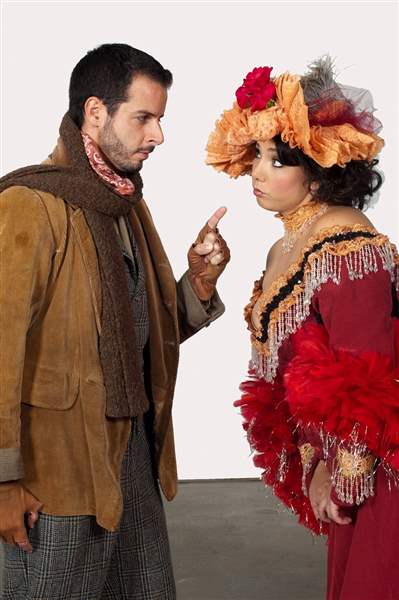 Lee-Poulis-left-as-Marcello-and-Jennifer-Rowley-as-Muscetta-in-La-Boheme