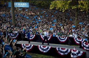 President Barack Obama arrives to speak at a campaign event today in Athens, at Ohio University.