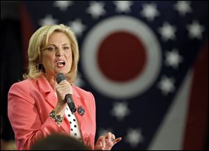 Ann Romney speaks at a rally today in support of her husband, Republican presidential candidate Mitt Romney, at the Strongsville Recreation Center in Strongsville, Ohio,