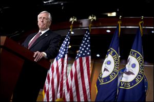 House Minority Whip Rep. Steny Hoyer, of Maryland, pauses during a news conference Thursday on Capitol Hill in Washington.