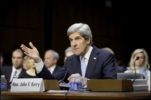 Senate Foreign Relations Chairman Sen. John Kerry, D-Mass., testifies on Capitol Hill in Washington.