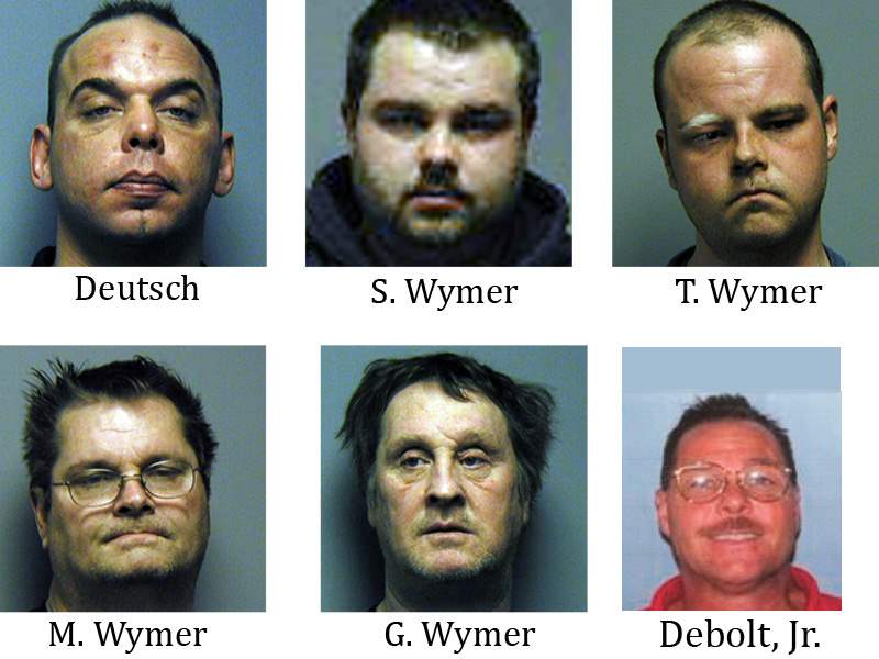 Michael-Deutsch-37-Shawn-Wymer-27-Terrance-Wymer-28-Mike-Wymer-54-and-Gary-Wymer-55-were-arrested