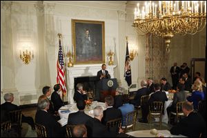 President Obama addresses the National Governors Association in the State Dining Room of the White House.