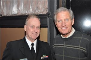 Retired Navy Captain Dave Chilson at the American Red Cross of Wood County's Fire & Ice gala at the Clazel in Bowling Green with event emcee and WTOL-TV, Channel 11 anchor Jerry Anderson.