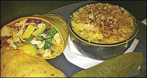 The grilled chicken wrap with mac and cheese.