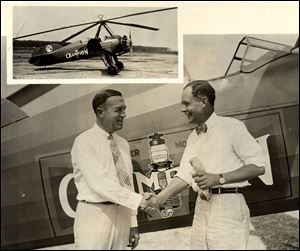 R.A. Stranahan, president of the Champion Spark Plug Co. and Captain Lewis A. Yancey are shown at the start of th 1931 National Air Tour.