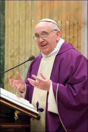 Pope Francis celebrates Mass Sunday  in the small parish church of  St. Anne inside the walls of the Vatican. He kept up his simple, spontaneous style by delivering a brief, off-the-cuff homily.