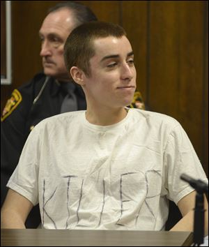 T.J. Lane smirks as he listens to the judge during sentencing in Chardon, Ohio.