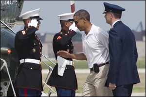 President Barack Obama leaves Andrews Air Force Base, Md., on Saturday for a weekend in Camp David, Md.