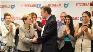 Toledo Congressman Marcy Kaptur endorses Democrat Ed FitzGerald for governor Thursday at the Lucas County Democratic Party headquarters in Toledo, Ohio.
