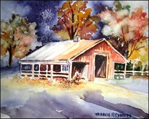 Marcie Reynolds' watercolor 'Turley Road, Forgotten Barn' is among the works in PRIZM's fall show at the Way Public Library in Perrysburg. 