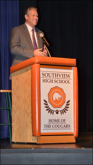 Tom Hosler, Perrysburg Superintendent, opened the panel discussion lead by area school district treasurers who explained the financial state and budget of the districts.