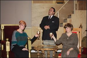 From left, Barbara Barkan, Joe Capucini, and Cindy Bilby in a scene from the Village Players’ production of ‘Lettice and Lovage.’