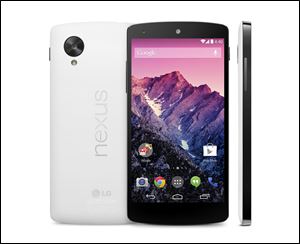 The Google Nexus 5 phone, unveiled Thursday, is the first device to run on the latest version of Google’s Android operating system. The phone and software are designed to learn and anticipate a person’s interests and needs. 