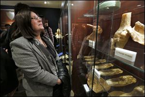 Linda Miller, director of the human science donation program, tours the Liberato Didio and Peter Goldblatt Interactive Museum of Anatomy and Pathology at The University of Toledo.