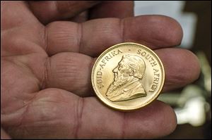 A gold South African Krugerrand that was dropped into a Salvation Army kettle in Bay City, Mich. 