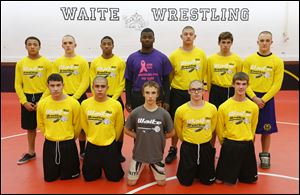 Waite High School wrestlers front row from left: Juan Moreno, Jose Compos, Krys Young, Tristin Snider and Brandon Wagner; back from left: James Johnson, Donte' Nelson, Talmage Jones, Roqueit Jackson, Roberto Rodriguez, Elias Moreno and Nick Jensen.