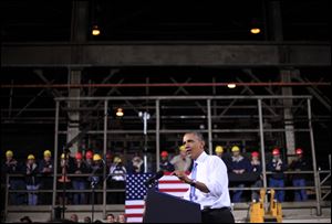 President Obama speaks at ArcelorMittal, a steel mill in Cleveland on Nov. 14.