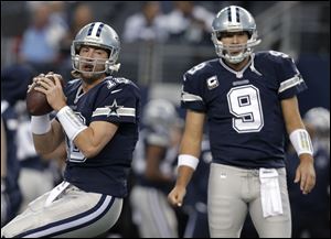 Kyle Orton, left, will play in place of the injured Tony Romo, right.