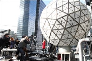 The New Year's Eve Ball is photographed on the roof of One Times Square in New York as Waterford Crystal triangles are installed.