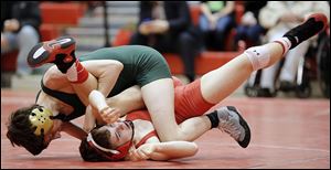 Clay’s Evan True pinned Elyria’s Brandon Lang in 2 minutes, 41 seconds in a 113-pound match.