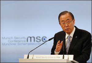 UN Secretary General Ban Ki-moon addresses during the 50th Security Conference on Saturday in Munich, Germany.