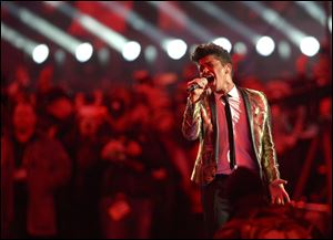 Bruno Mars performs during the halftime show of Super Bowl XLVIII on Sunda in East Rutherford, N.J.
