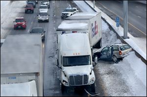 A car was involved in an accident with a semi tractor-trailer on northbound I-75 near the Collingwood entrance today.