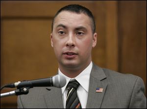 Former Ottawa Hills police officer Thomas White testifies during his trial in Lucas County Common Pleas Court in May, 2010.