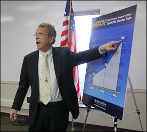 Ohio Attorney General Mike DeWine points to statistics showing an increasing rate of heroin-related deaths. ‘We’re losing at least two people a day, probably many more,’ Mr. DeWine said in a November visit to Toledo.