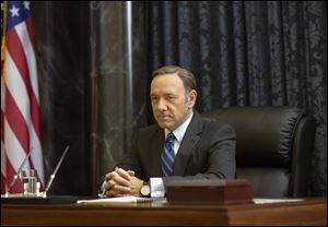 Kevin Spacey stars as Francis Underwood in a scene from ‘House of Cards.’ The second season of the popular Netflix series premieres on Friday.