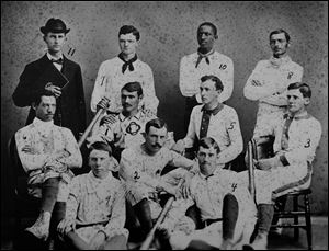 The first varsity baseball team picture of Oberlin College in Ohio included Moses Fleetwood Walker (No. 6 in the middle row) and his brother Weldy (No. 10) in 1881. They would play for Toledo’s major league team later in the 1880s.