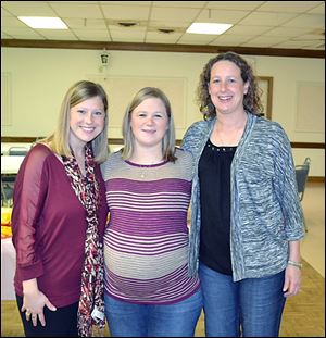 From left, sisters Andrea Gebhart, Courtney Steiner, and Megan Brown are now all mothers of twins. The women, who grew up in Weston, each gave birth to fraternal, boy-girl twins. 