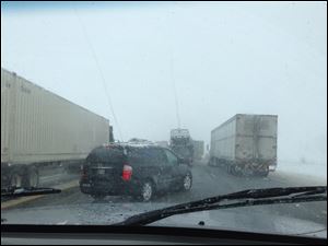 This is a photo that was taken just prior to the multivehicle crash on Ohio Turnpike I-80 near milepost 101.5 on March 12, 2014.