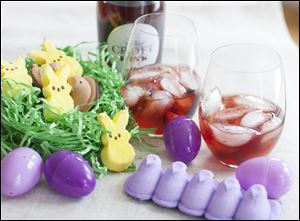 Blossom cocktails paired with Peeps marshmallow candy.