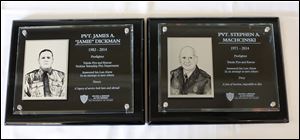 Plaques for Toledo firefighters Jamie Dickman and Stephen Machcinski who were killed while fighting a fire earlier this year, were dedicated during the University of Toledo Emergency Medicine Wall of Honor ceremony today.