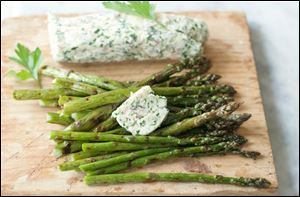 Grilled asparagus with lemon butter.