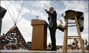 Then-Democratic presidential hopeful, Sen. Barack Obama, D-Ill., campaigning in Crow Agency, Mont., in 2008. President Obama says he'll visit a Native American reservation in North Dakota next week on his first trip to Indian Country as president. 