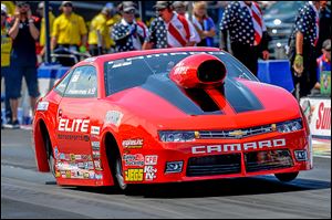 Erica Enders-Stevens defeated Dave Connolly in the Pro Stock division at the NHRA Nationals in Norwalk, Ohio, on Sunday.