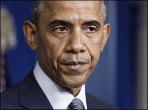 President Barack Obama speaks about the situation in Ukraine in the Brady Press Briefing Room of the White House this week in Washington.