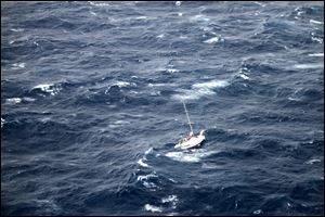 The 42-foot sailboat Walkabout caught in Hurricane Julio, about 400 miles northeast of Oahu, Hawaii.